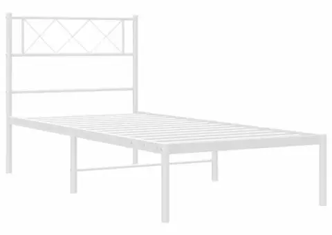 Cadru de pat metalic cu tăblie, alb, 100x190 cm - 5/5