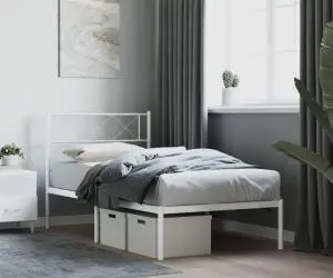 vidaXL Cadru de pat din metal cu tăblie, alb, 107x203 cm