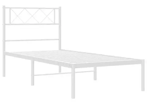 Cadru de pat din metal cu tăblie, alb, 107x203 cm - 4/5