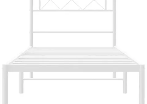 Cadru de pat din metal cu tăblie, alb, 107x203 cm - 5/5