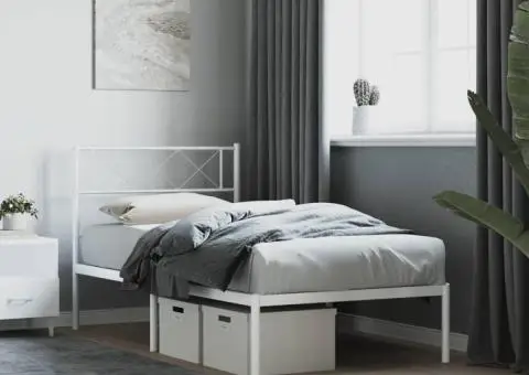 Cadru de pat metalic cu tăblie, alb, 80x200 cm - 1/5