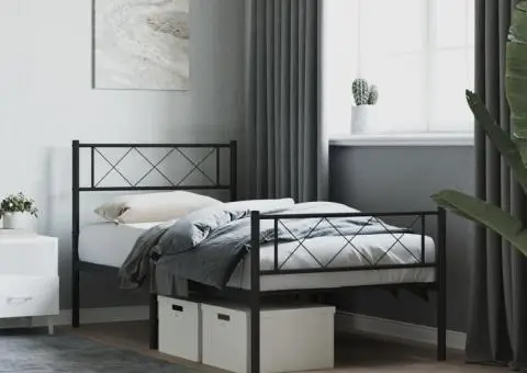 Cadru pat metalic cu tăblii de cap/picioare, negru, 80x200 cm - 1/5