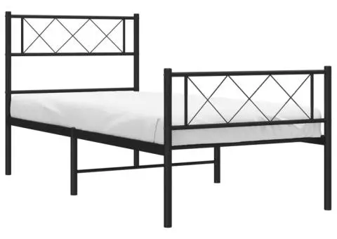 Cadru pat metalic cu tăblii de cap/picioare, negru, 80x200 cm - 3/5
