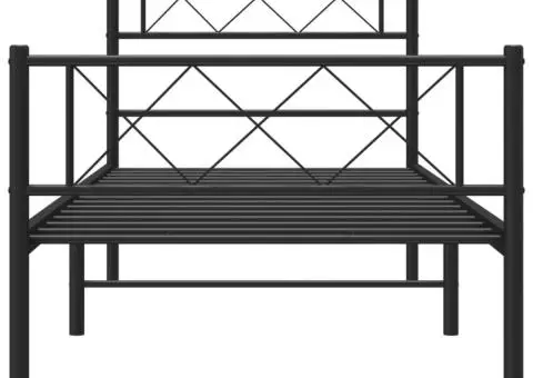 Cadru pat metalic cu tăblii de cap/picioare, negru, 80x200 cm - 4/5
