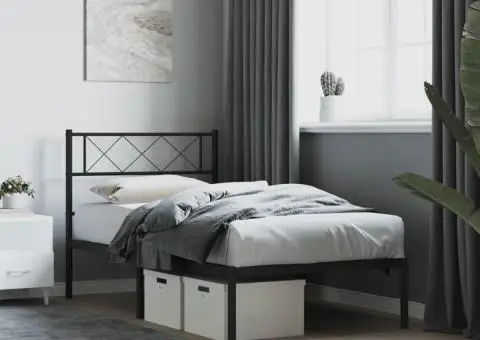 Cadru de pat din metal cu tăblie, negru, 107x203 cm - 1/5