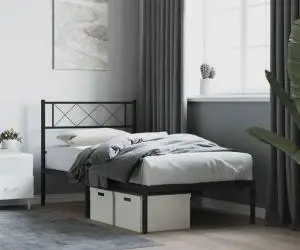 vidaXL Cadru de pat din metal cu tăblie, negru, 107x203 cm