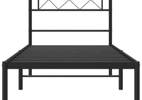 Cadru de pat din metal cu tăblie, negru, 107x203 cm - 4/5