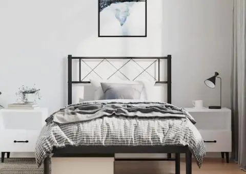 Cadru de pat metalic cu tăblie, negru, 100x190 cm - 1/5