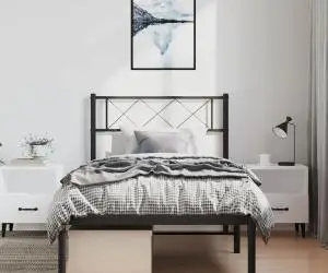 vidaXL Cadru de pat metalic cu tăblie, negru, 100x190 cm