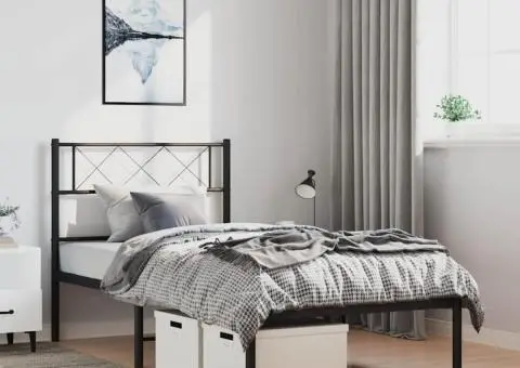 Cadru de pat metalic cu tăblie, negru, 100x190 cm - 3/5