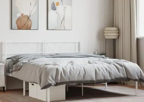 Cadru de pat metalic cu tăblie, alb, 160x200 cm - 1/5