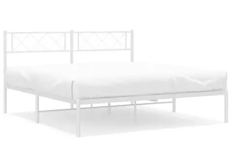 Cadru de pat metalic cu tăblie, alb, 160x200 cm - 2/5