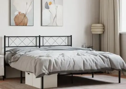 Cadru de pat metalic cu tăblie, negru, 140x200 cm - 1/5