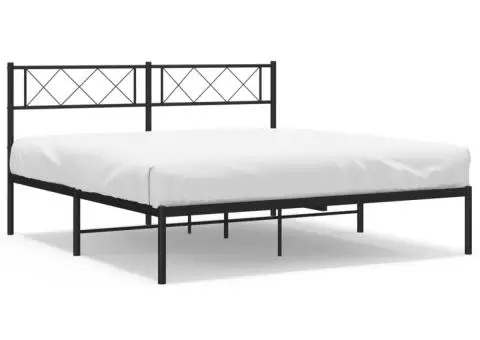 Cadru de pat metalic cu tăblie, negru, 140x200 cm - 2/5