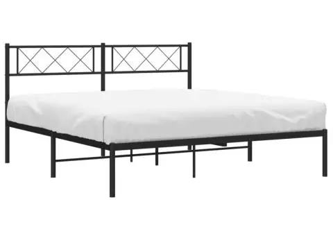 Cadru de pat metalic cu tăblie, negru, 140x200 cm - 3/5