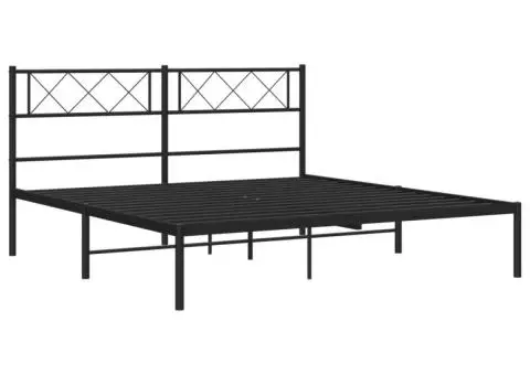 Cadru de pat metalic cu tăblie, negru, 140x200 cm - 5/5