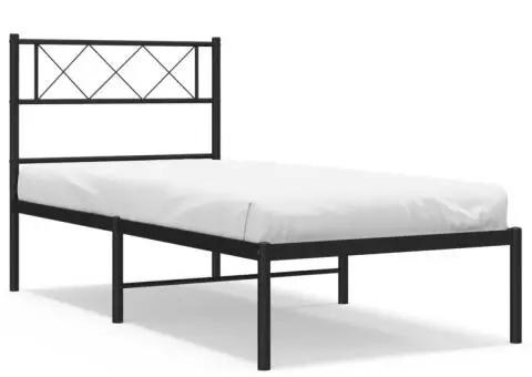 Cadru de pat metalic cu tăblie, negru, 75x190 cm - 2/5