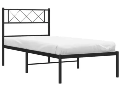 Cadru de pat metalic cu tăblie, negru, 75x190 cm - 3/5