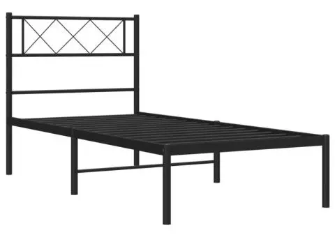Cadru de pat metalic cu tăblie, negru, 75x190 cm - 5/5