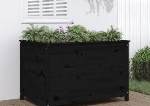 Strat înălțat de grădină negru 119,5x82,5x78 cm lemn masiv pin - 1/5