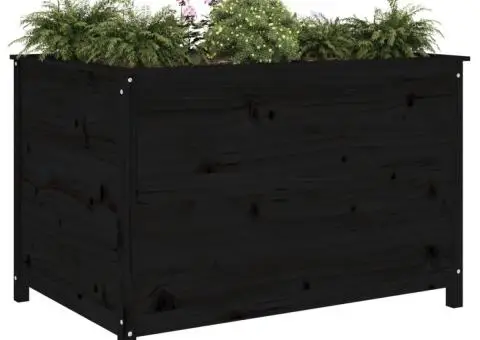 Strat înălțat de grădină negru 119,5x82,5x78 cm lemn masiv pin - 3/5