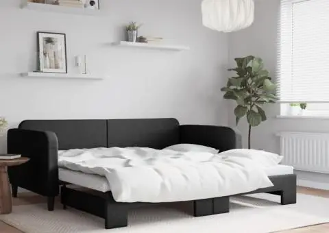 Pat de zi cu extensie, negru, 100x200 cm, textil - 1/5