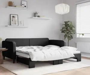 vidaXL Pat de zi cu extensie, negru, 100x200 cm, textil