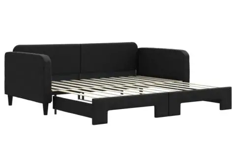 Pat de zi cu extensie, negru, 100x200 cm, textil - 2/5