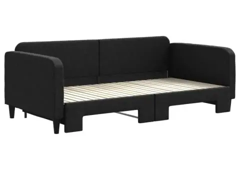 Pat de zi cu extensie, negru, 100x200 cm, textil - 3/5