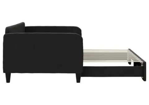 Pat de zi cu extensie, negru, 100x200 cm, textil - 4/5