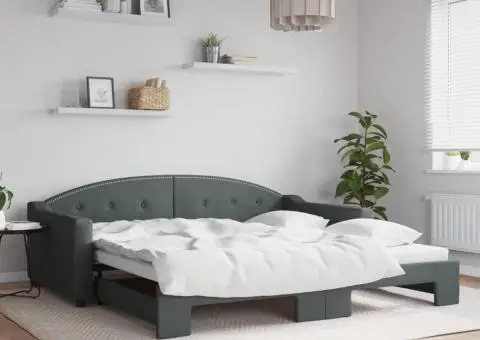 Pat de zi cu extensie, gri închis, 100x200 cm, textil - 1/5