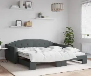 vidaXL Pat de zi cu extensie, gri închis, 100x200 cm, textil