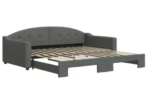 Pat de zi cu extensie, gri închis, 100x200 cm, textil - 2/5