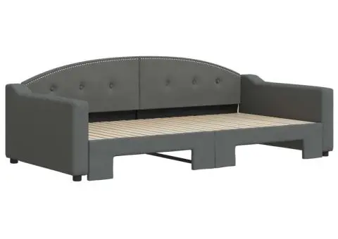 Pat de zi cu extensie, gri închis, 100x200 cm, textil - 3/5
