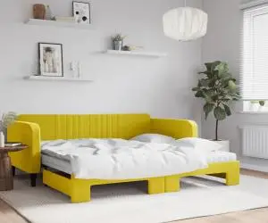 vidaXL Pat de zi cu extensie și saltea, galben, 100x200 cm, catifea