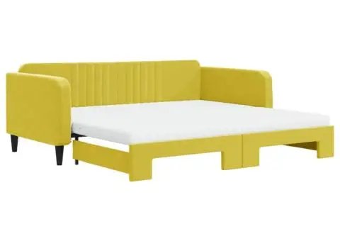 Pat de zi cu extensie și saltea, galben, 100x200 cm, catifea - 2/5