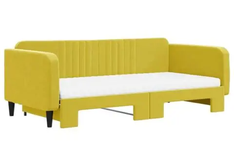 Pat de zi cu extensie și saltea, galben, 100x200 cm, catifea - 3/5