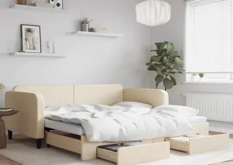 Pat de zi cu extensie și sertare, crem, 100x200 cm, textil - 1/5