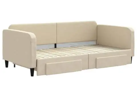 Pat de zi cu extensie și sertare, crem, 100x200 cm, textil - 3/5