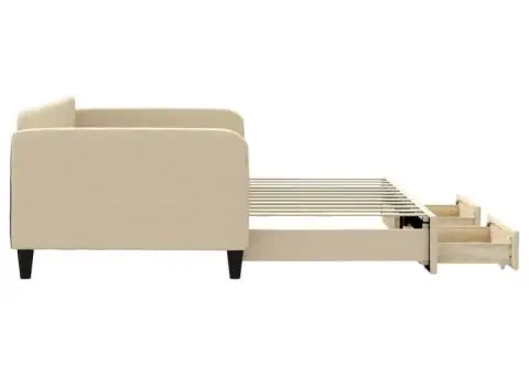 Pat de zi cu extensie și sertare, crem, 100x200 cm, textil - 4/5