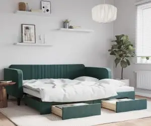 vidaXL Pat de zi cu extensie și sertare verde închis 100x200cm catifea