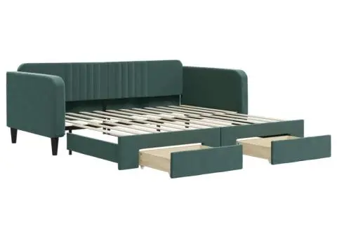 Pat de zi cu extensie și sertare verde închis 100x200cm catifea - 2/5