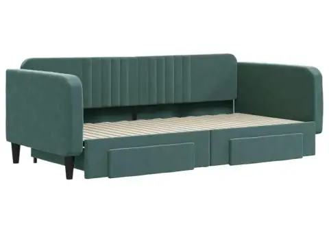 Pat de zi cu extensie și sertare verde închis 100x200cm catifea - 3/5