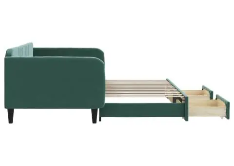 Pat de zi cu extensie și sertare verde închis 100x200cm catifea - 4/5