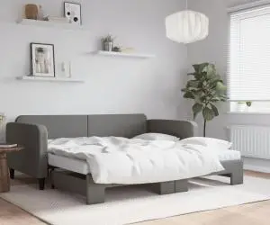 vidaXL Pat de zi cu extensie și saltele, gri închis, 100x200 cm textil