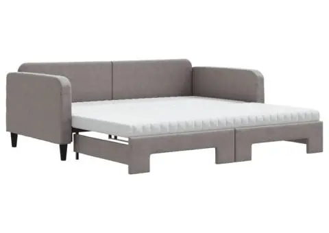 Pat de zi cu extensie și saltele, gri închis, 100x200 cm textil - 2/5