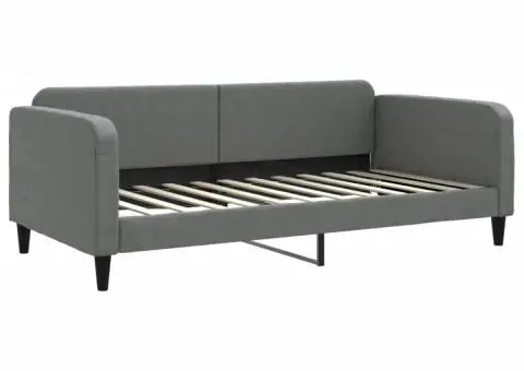 Pat de zi cu extensie și saltele, gri închis, 100x200 cm textil - 4/5