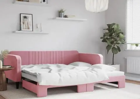 Pat de zi cu extensie, roz, 100x200 cm, catifea - 1/5