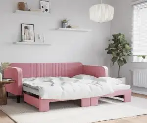 vidaXL Pat de zi cu extensie, roz, 100x200 cm, catifea