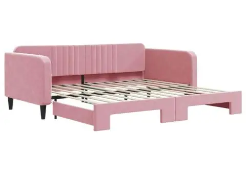 Pat de zi cu extensie, roz, 100x200 cm, catifea - 2/5